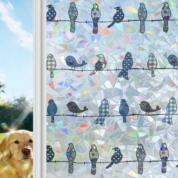 Window Privacy Film Stain Glass, Reusable Decorative Rainbow Window Film, Non-Adhesive Static Cling Sun Blocking Stickers Decals Covers 17.7" x 39.3" (2pcs)