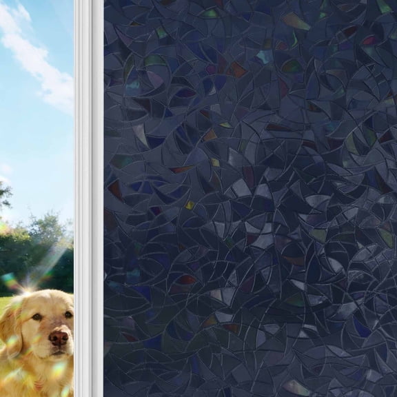 Window Privacy Film Stain Glass, Reusable Decorative Rainbow Window Film, Non-Adhesive Static Cling Sun Blocking Stickers Decals Covers 17.7" x 39.3" (2pcs)