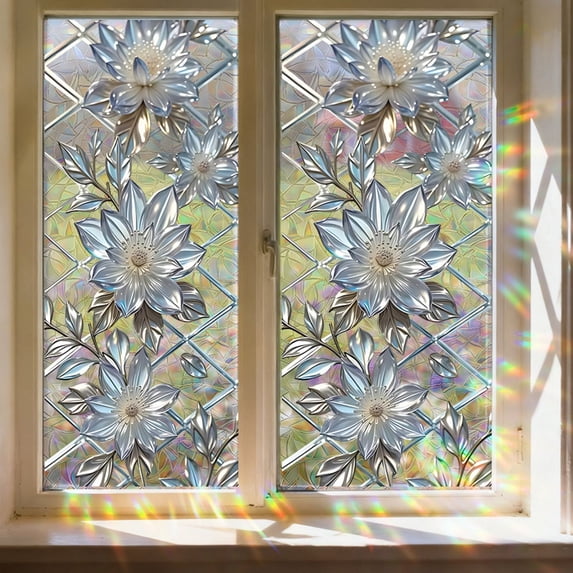 Window Privacy Film, Stained Glass Decorative Static Cling, Removable Laser Sun Blocking Vinyl Covering,Frosting Window Film for Home Kitchen Living Room,17.7"x39.4"