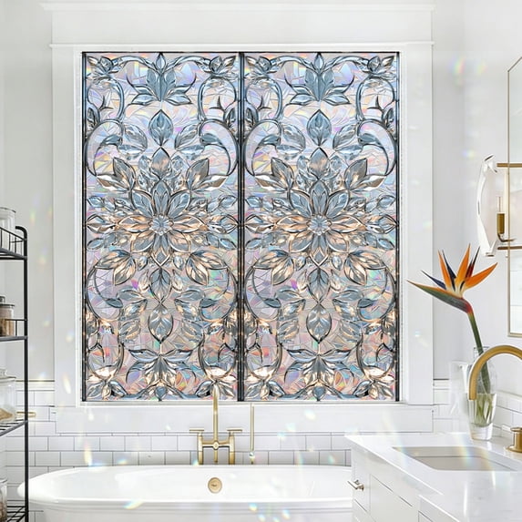 Window Privacy Film, Stained Glass Decorative Static Cling, Removable Laser Sun Blocking Vinyl Covering,Frosting Window Film for Home Kitchen Living Room,17.7"x39.4"