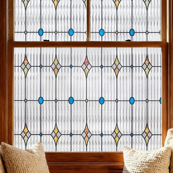 Window Privacy Film, Stained Glass Window Film, 17.5" x 78.7" | Window Film Decorative, Removable Static Clings for Home Kitchen Living Room, Sun Blocking Heat Control, Starburst