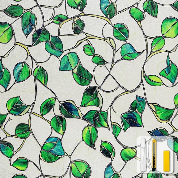 Window Privacy Film Stained Glass Decorative Static Clings Frosted Window Tint for Home Room Decor Bathroom Door Car Stickers with Glittering Effect, Removable(Blue Violet Botanical)