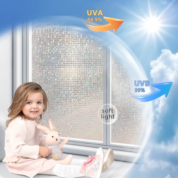 Window Privacy Film Stained Glass Film Decorative See in not Out Glass Film Frosted Sticker Removable Window Tint Static Cling Window Films for Kitchen (Silver, 17.5inx118in)