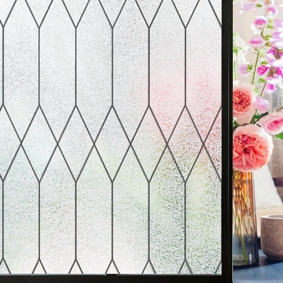 Window Privacy Film Stained Glass Frosted Glass Window Clings Moroccan Lattice Decorative Bathroom Door Coverings UV Sun Blocking Heat Control Removable Home Tint23.6X118.1in
