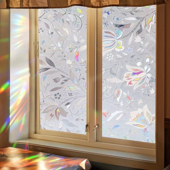 Window Privacy Film Stained Glass Rainbow Window Clings 3D Static Stained Glass Cling Tint Non-Adhesive Reusable Decorative for Home(Rhombus,17.5 x 78.7 in)
