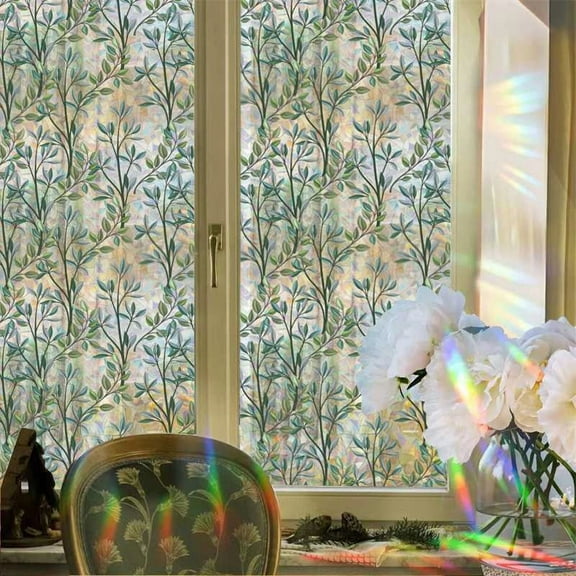 Window Privacy Film Stained Glass Window Film 3D Decorative Window Cling,Sun Blocking Static Cling Removable Film for Glass Door,Home Decor Window Cover Non-Adhesive