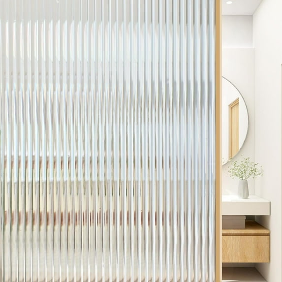 Window Privacy Film, Stained Glass Window Film, 3D Reeded Glass Window Film, Frosted Window Stickers for Bathroom, Adhesive Decorative UV Blocking, 23.6x78.7 in