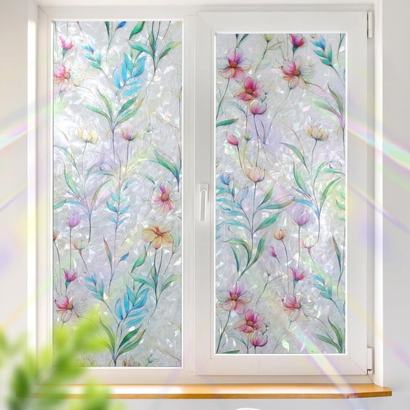Window Privacy Film Stained Glass Window Film Decorative Static Cling Frosted Glass Cover Window Tint for Home Non-Adhesive 3D Laser UV Blocking
