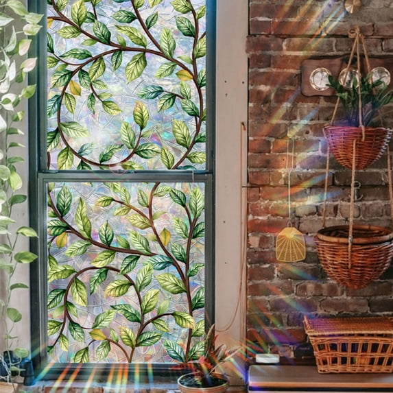 Window Privacy Film Stained Glass Window Film Decorative Window Sticker Privacy Film for Glass Door Heat Control UV Block Non-Adhesive Peel and Stick Rainbow Window Cling Reusable