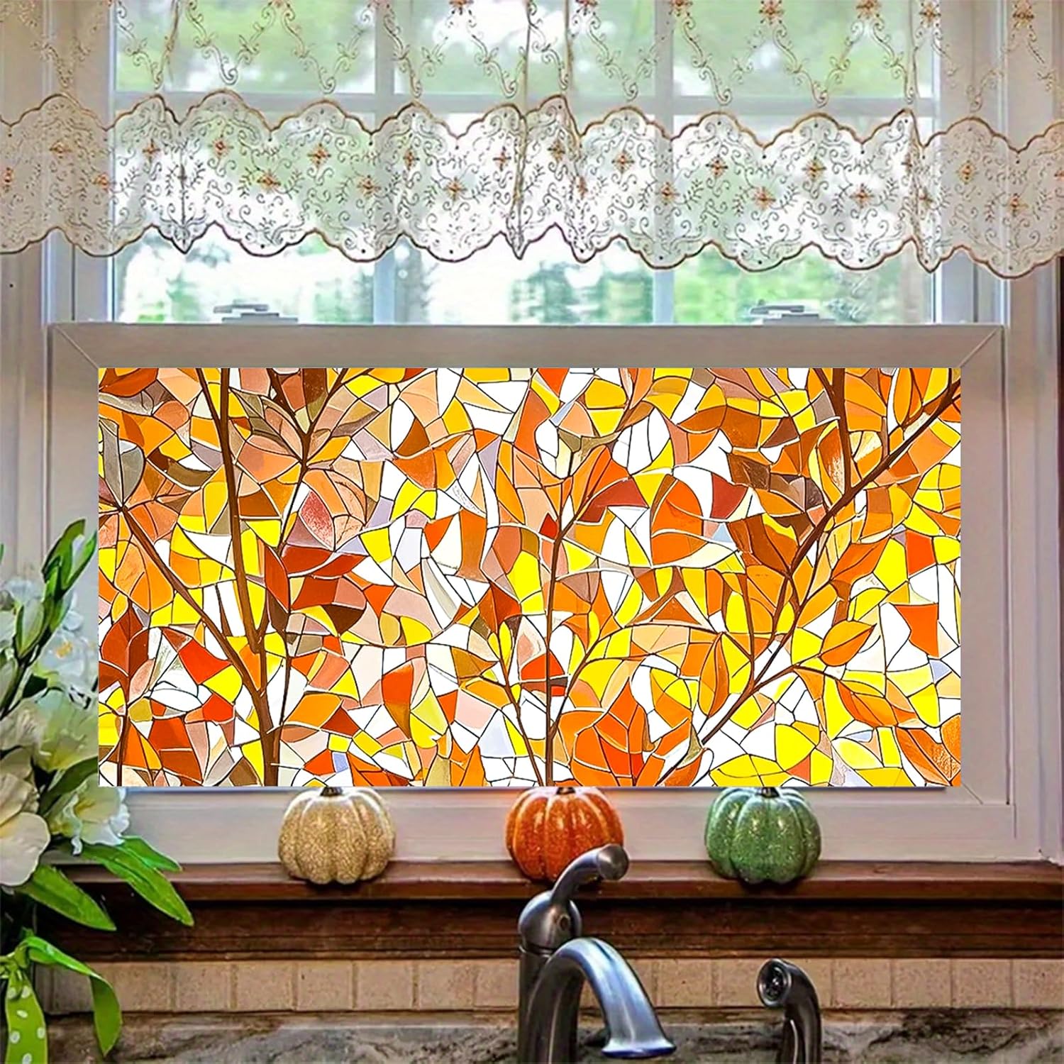 Window Privacy Film Stained Glass Window Film Fall Pumpkin Glass ...