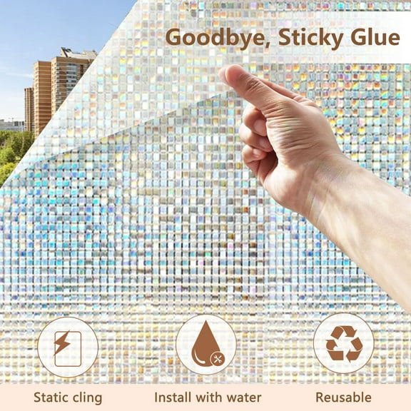 Window Privacy Film Stained Glass Window Film, Mosaic Rainbow Decorative Glass Cling, Removable Static Cling Tint UV Blocking, Non-Adhesive Privacy Covering for Home, 17.5 x 78.7 inches