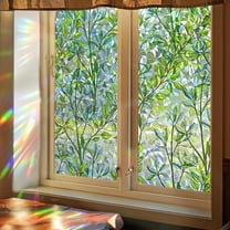 Window Privacy Film Stained Glass,Window Film Privacy Decorative,Rainbow Window Clings Non-Adhesive Reusable Decorative for Room( Leaf ,17.5 x 78.7 in)