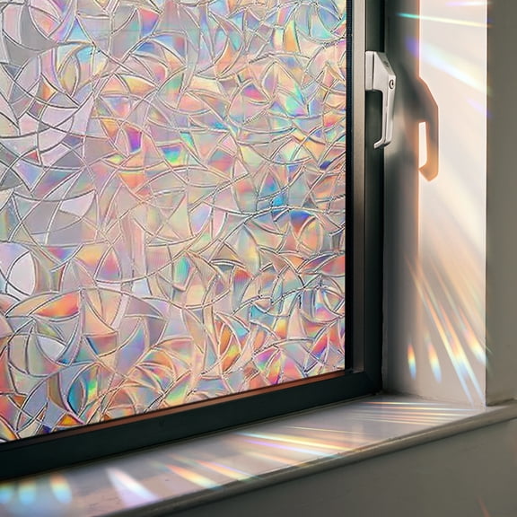 Window Privacy Film, Stained Glass Window Film, Rainbow Decorative Window Cling, Sun Blocking Static Cling Window Stickers