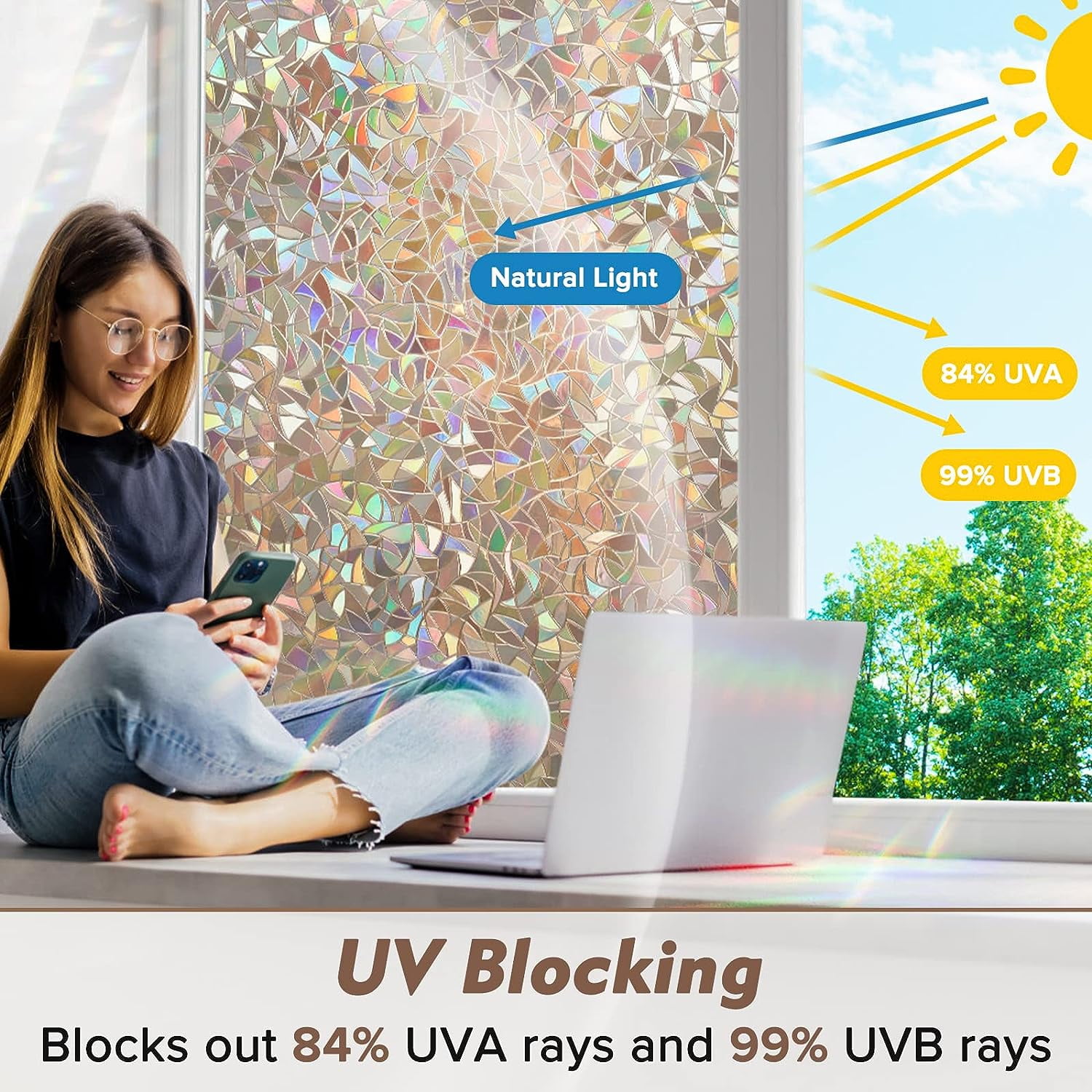 Window Privacy Film, Stained Glass Window Film, Vinyl Static Cling