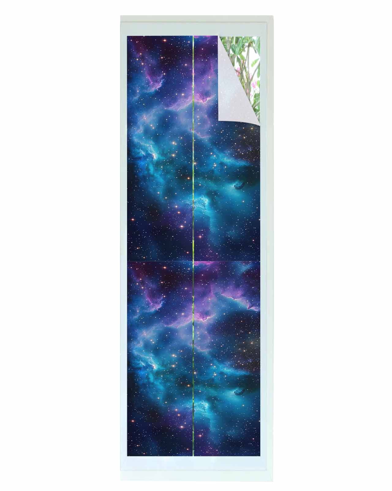 Window Privacy Film Starry Sky Stained Glass Window Film Decorative Sun Block Window Cover Modern Rustic Blue Purple Ombre Star Night Window Clings Static Adhesive Sticker for Bathroom 23.6"x78.7"
