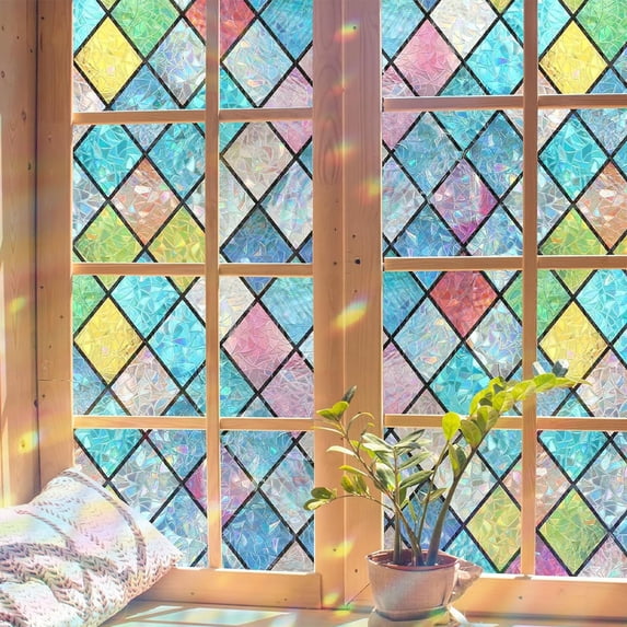 Window Privacy Film, Static Cling Sticker, Heat Insulation, Rainbow Reflective, Removable Reusable, 17.7x78.7 Inch Roll, for Glass Door, Office, Home