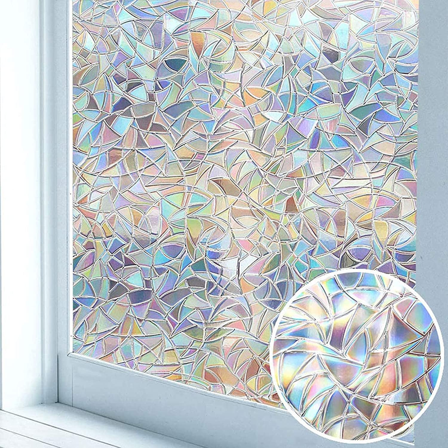 3D 100x45cm Anti-static Glass Sticker Opaque Flower Film On Glass Home  Decor Window Vinyl Sticker Non-Adhesive Static Cling adhesive Rainbow  Sticker