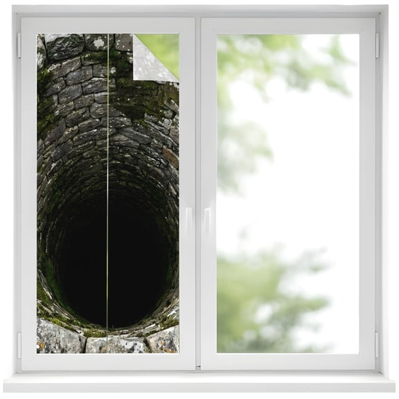 Window Privacy Film Stone Well Stained Glass Window Film Decorative Sun Block Window Cover Black Mysterious Ancient Well Window Clings Static Adhesive Sticker for Bathroom 17.7"x39.3"