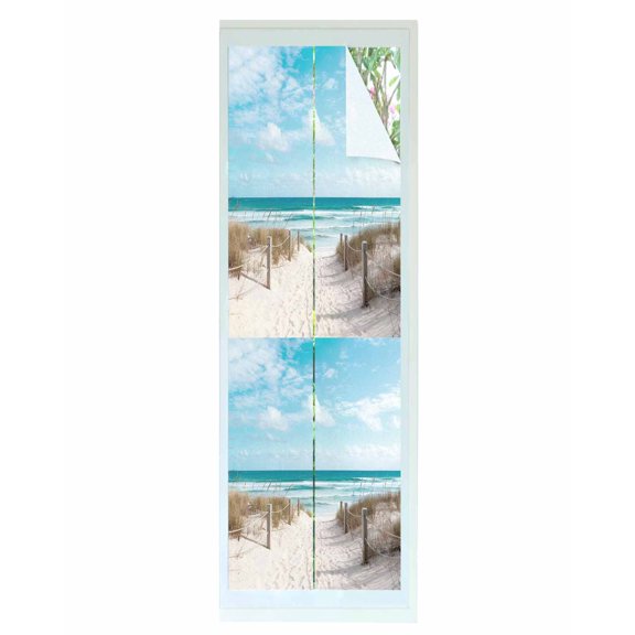 Window Privacy Film Summer Beach Stained Glass Window Film Decorative Sun Block Window Cover Coastal Ocean Seaside Sky Scenery Window Clings Static Adhesive Sticker for Bathroom 23.6"x78.7"