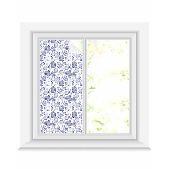 Window Privacy Film Summer Coastal Stained Glass Window Film Decorative Sun Block Window Cover Nautical Ocean Conch Coral Seashells Window Clings Static Adhesive Sticker for Bathroom 19.6"x39.3"