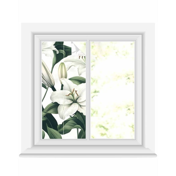 Window Privacy Film Summer Flower Stained Glass Window Film Decorative Sun Block Window Cover Lily Floral Watercolor Plant Country Window Clings Static Adhesive Sticker for Bathroom 17.7"x39.3"
