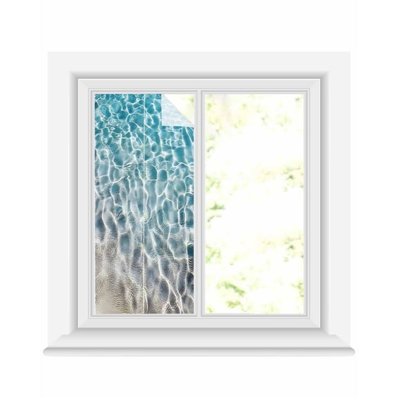 Window Privacy Film Summer Ocean Stained Glass Window Film Decorative Sun Block Window Cover Blue Water Ripple Farmhouse Texture Window Clings Static Adhesive Sticker for Bathroom 19.6"x39.3"