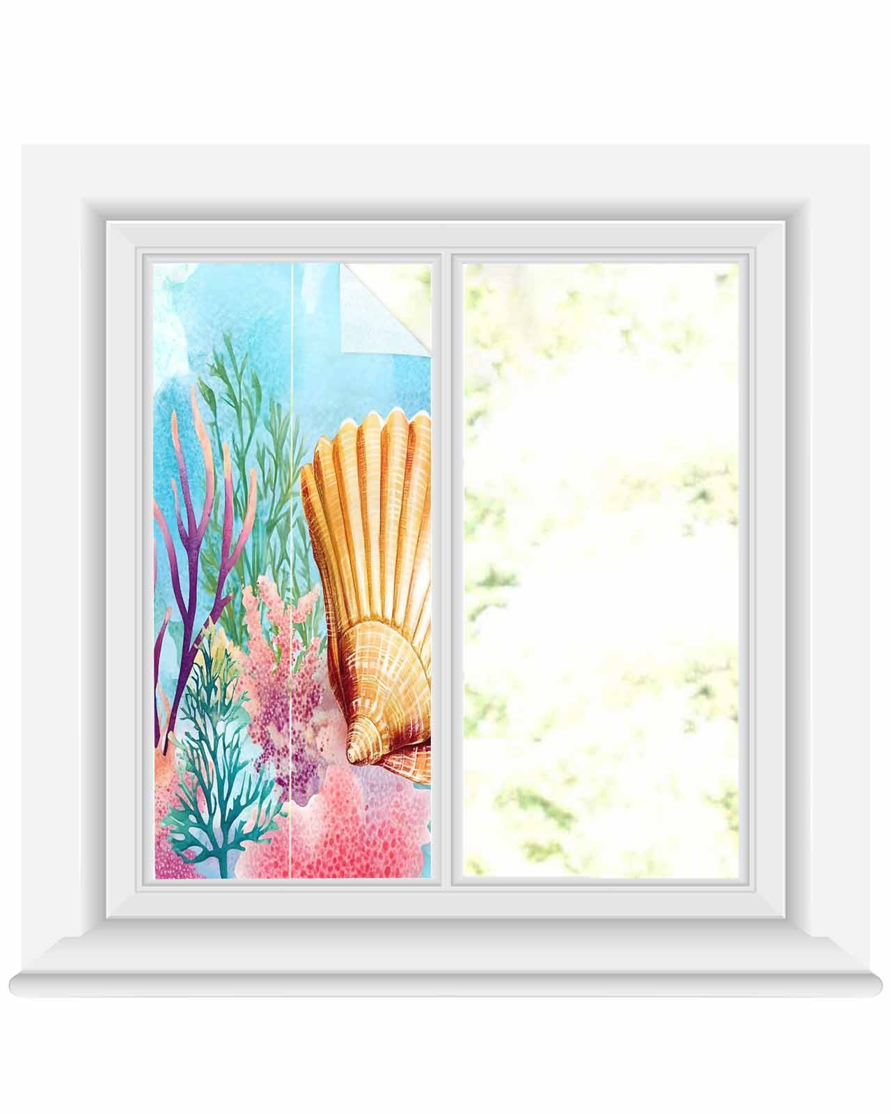 Room Window Shell Window Privacy Film Summer Ocean Stained Glass Window Film Decorative ...