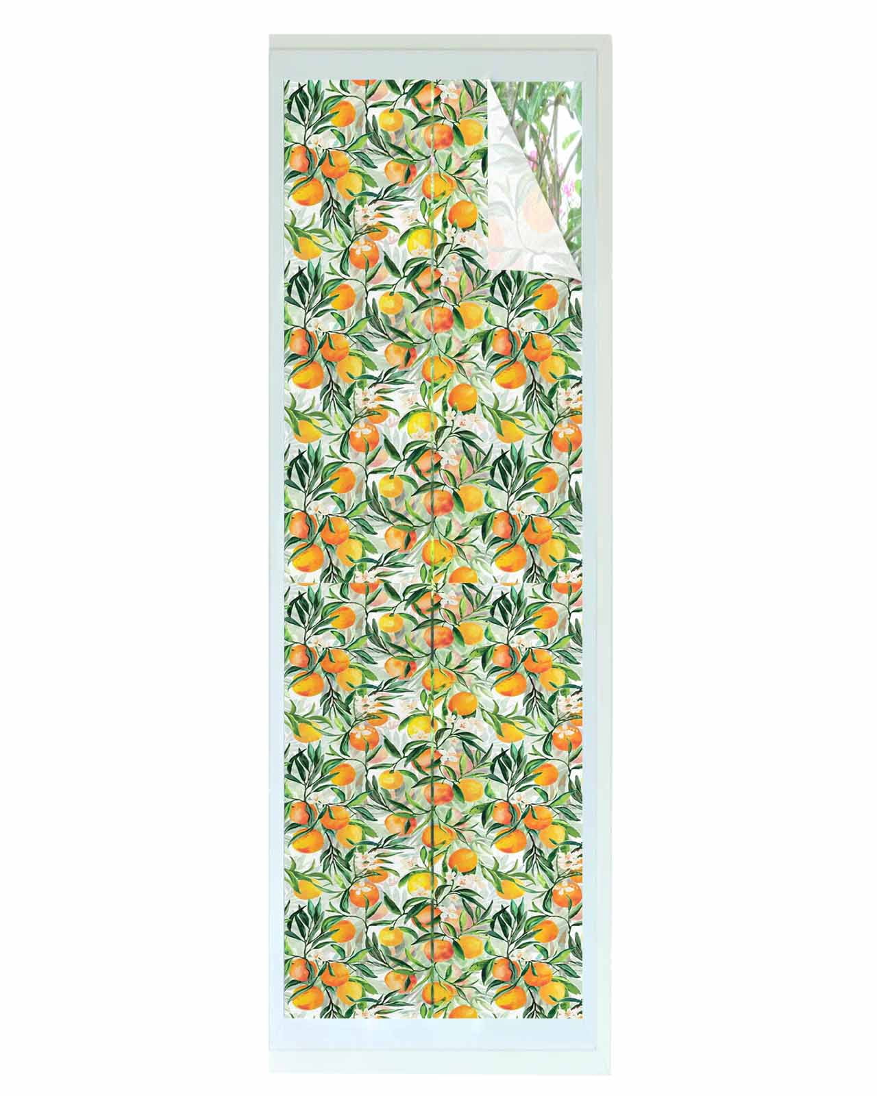 Window Privacy Film Summer Orange Stained Glass Window Film Decorative Sun Block Window Cover Pastoral Fruit Botanical Flowers Window Clings Static Adhesive Sticker for Bathroom 23.6"x78.7"