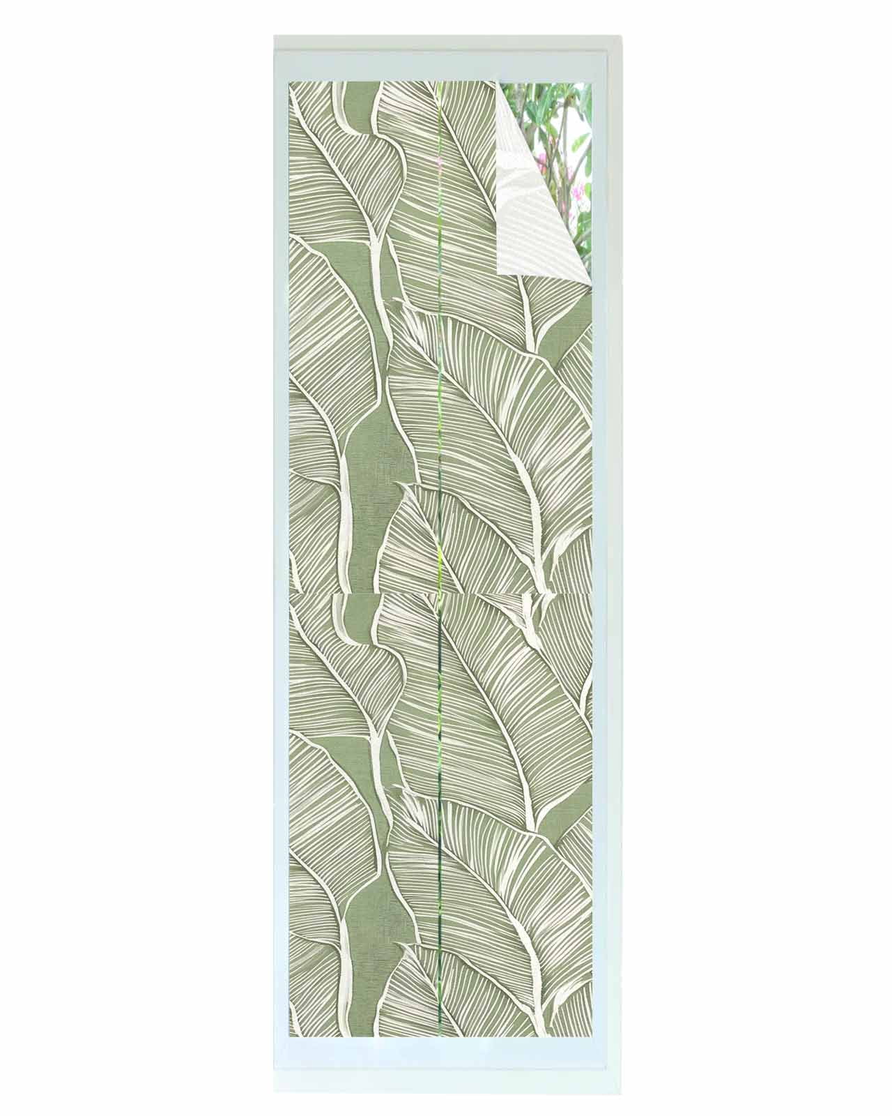 Window Privacy Film Summer Palm Leaf Stained Glass Window Film Decorative Sun Block Window Cover Tropical Bloom Silhouettes Green Window Clings Static Adhesive Sticker for Bathroom 17.7"x78.7"