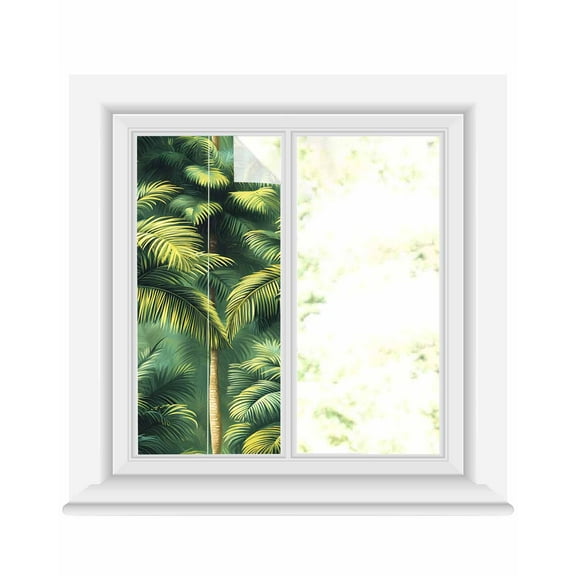 Window Privacy Film Summer Palm Tree Stained Glass Window Film Decorative Sun Block Window Cover Nature Green Tropical Plant Leaves Window Clings Static Adhesive Sticker for Bathroom 17.7"x39.3"