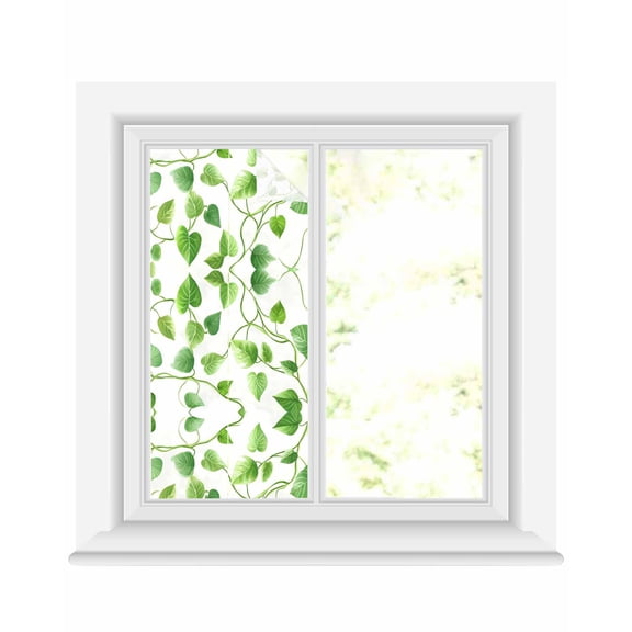 Window Privacy Film Summer Plants Stained Glass Window Film Decorative Sun Block Window Cover Botanical Watercolor Garden Plants Window Clings Static Adhesive Sticker for Bathroom 17.7"x39.3"