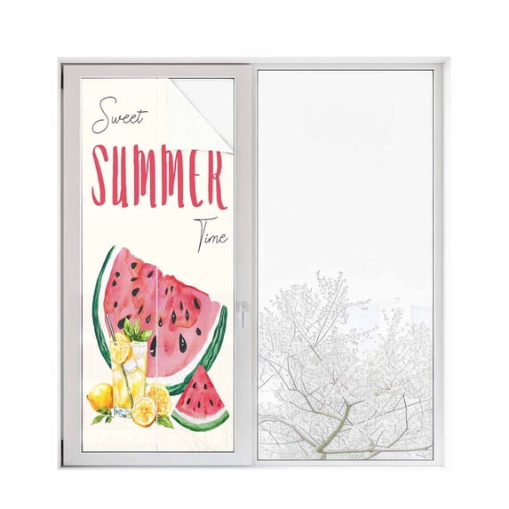 Window Privacy Film Summer Red Watermelon Stained Glass Window Film Decorative Sun Block Window Cover Lemon Juice Fruit Country Retro Window Clings Static Adhesive Sticker for Bathroom 23.6"x59"
