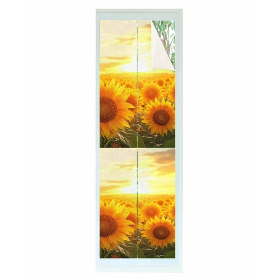 Window Privacy Film Summer Sunflowers Stained Glass Window Film Decorative Sun Block Window Cover Farmhouse Botanical Floral Sunset Window Clings Static Adhesive Sticker for Bathroom 17.7"x78.7"