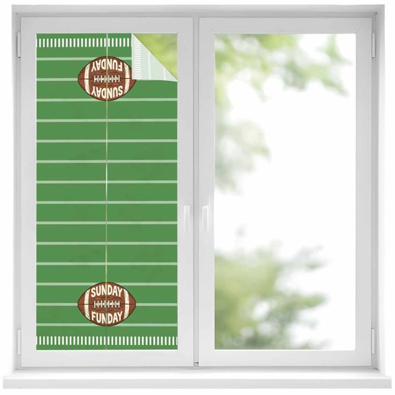 Window Privacy Film Sunday Funday Stained Glass Window Film Decorative Sun Block Window Cover American Rugby Football Ball Green Window Clings Static Adhesive Sticker for Bathroom 19.6"x39.3"
