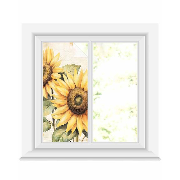 Window Privacy Film Sunflower Blossom Stained Glass Window Film Decorative Sun Block Window Cover Spring Summer Retro Botanical Floral Window Clings Static Adhesive Sticker for Bathroom 19.6"x39.3"