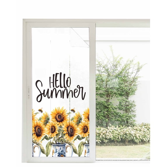 Window Privacy Film Sunflower Stained Glass Window Film Decorative Sun Block Window Cover Blue Bottle Floral Country Bee Watercolor Window Clings Static Adhesive Sticker for Bathroom 35.4"x78.7"