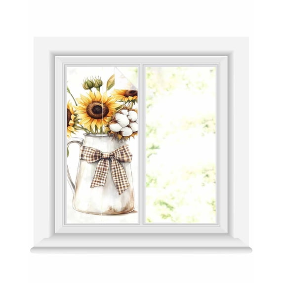 Window Privacy Film Sunflower Stained Glass Window Film Decorative Sun Block Window Cover Botanical Garden Florals Cottagecore Plant Window Clings Static Adhesive Sticker for Bathroom 19.6"x39.3"