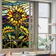 Window Privacy Film, Sunflower Stained Glass Window Film, Removable Privacy Window Film Decorative Static Cling, Bathroom Decal Sticker