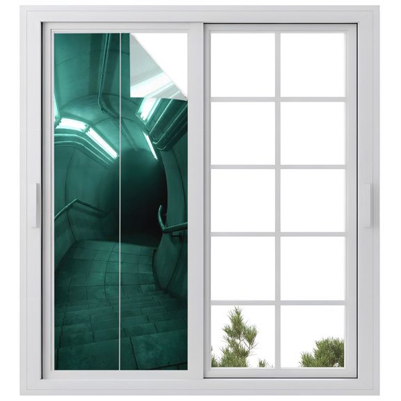 Window Privacy Film Teal Abstract Stained Glass Window Film Decorative Sun Block Window Cover Urban Minimalist Deep Shadow Window Clings Static Adhesive Sticker for Bathroom 23.6"x59"