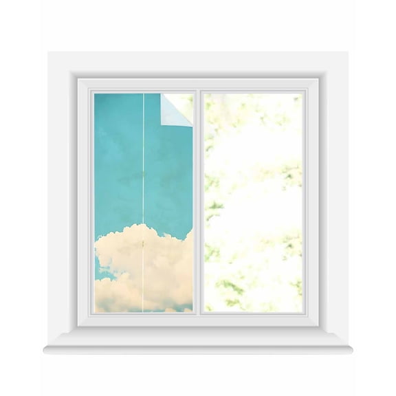Window Privacy Film Teal Blue Cloudy Sky Stained Glass Window Film Decorative Sun Block Window Cover Modern Clouds Nature Scenery Window Clings Static Adhesive Sticker for Bathroom 19.6"x39.3"