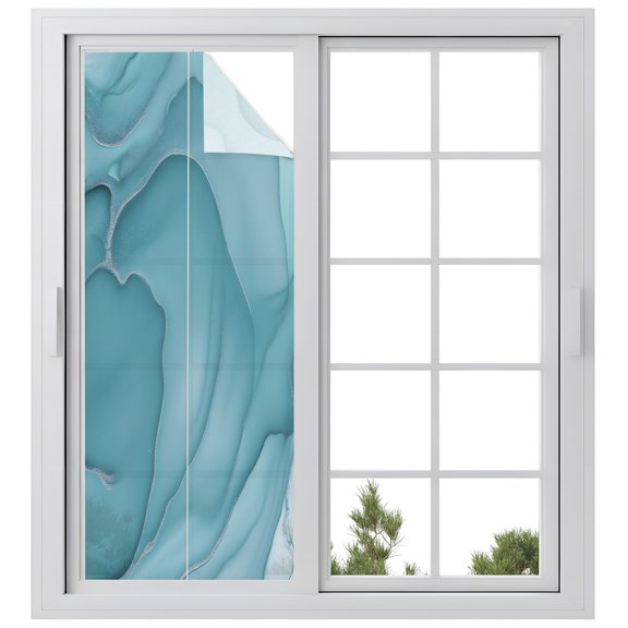 Window Privacy Film Teal Green Marble Stained Glass Window Film Decorative Sun Block Window Cover Simple Abstract Gradient Fluid Art Window Clings Static Adhesive Sticker for Bathroom 23.6"x59"