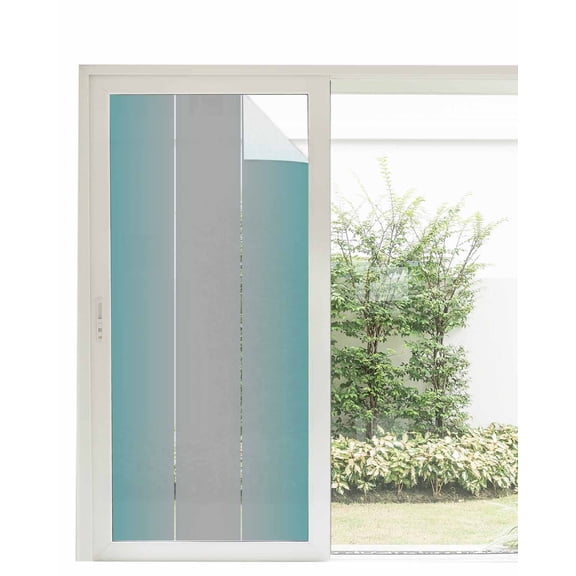 Window Privacy Film, Teal Grey Black Ombre Sun Blocking Window Tint Film Heat Control One Way Blackout Window Film, Teal Gradient Abstract Modern Minimalism Art Non Adhesive Static Cling 35.4x78.7 In