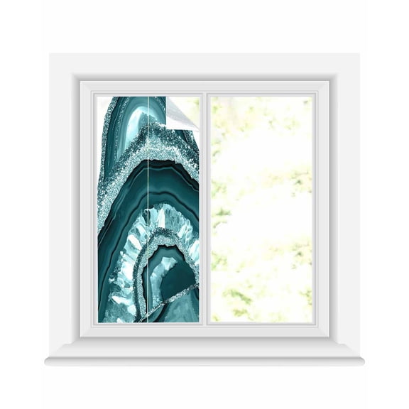 Window Privacy Film Teal Marble Stained Glass Window Film Decorative Sun Block Window Cover Vintage Vintage Chic Abstract Texture Window Clings Static Adhesive Sticker for Bathroom 19.6"x39.3"