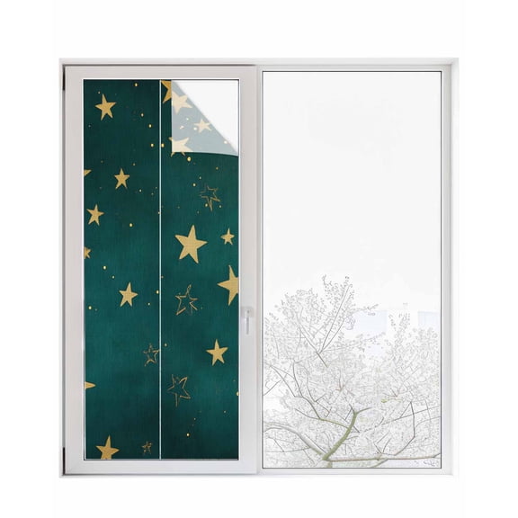Window Privacy Film Teal Stars Stained Glass Window Film Decorative Sun Block Window Cover Elegant Sky Star Art Window Clings Static Adhesive Sticker for Bathroom 23.6"x59"
