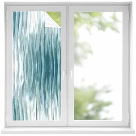 Window Privacy Film Teal Striped Stained Glass Window Film Decorative Sun Block Window Cover Abstract Vertical Streaks Stripes Window Clings Static Adhesive Sticker for Bathroom 17.7"x39.3"