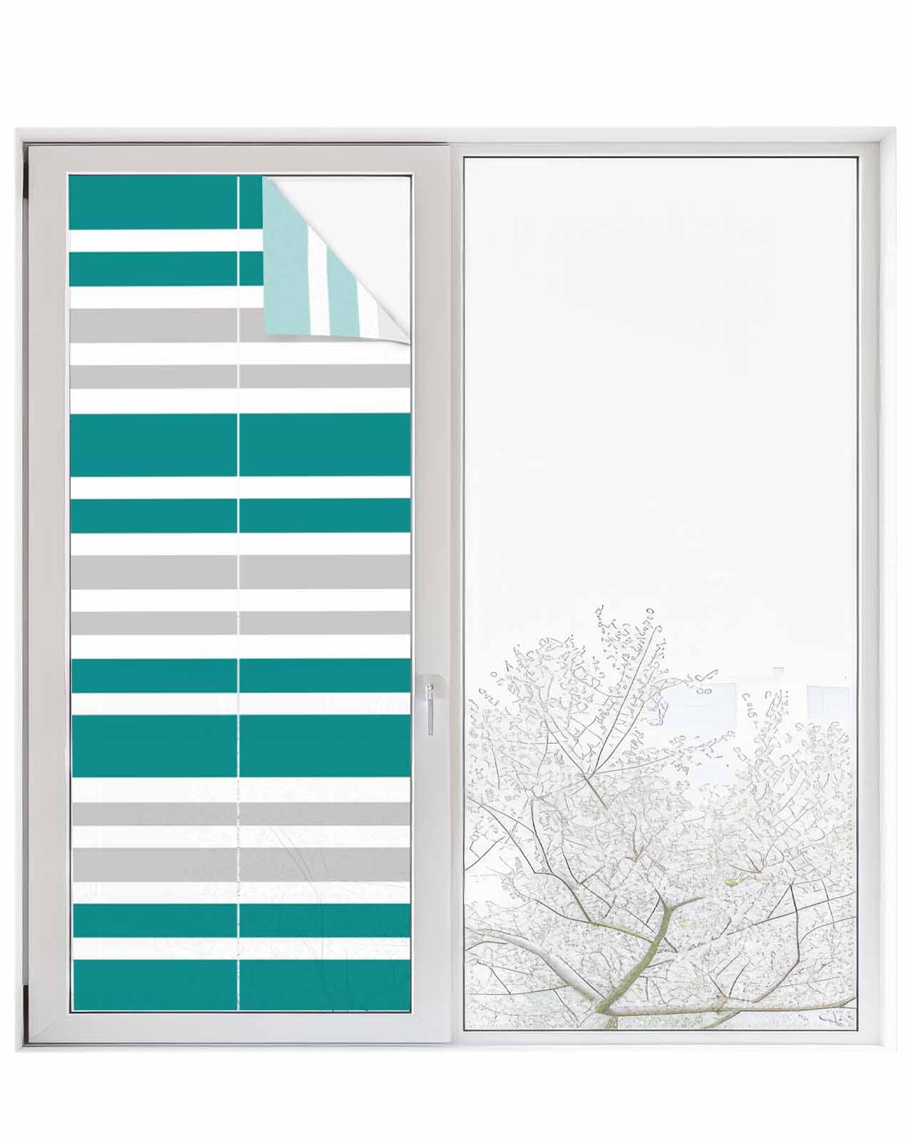 Window Privacy Film Teal Stripes Stained Glass Window Film Decorative ...