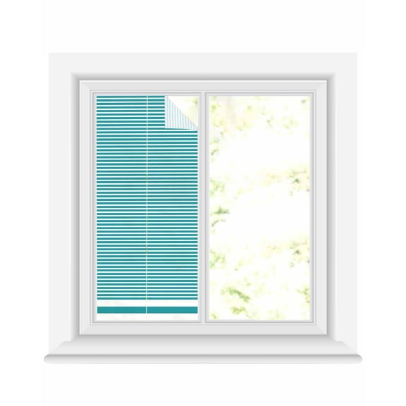 Window Privacy Film, Teal White Striped UV Sun Blocking Window Tint Film Heat Control One Way Blackout Window Film, Farmhouse Geometric Horizontal Lines Stripes Non Adhesive Static Cling 17.7x39.3 In