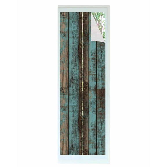 Window Privacy Film Teal Wood Grain Stained Glass Window Film Decorative Sun Block Window Cover Gradient Farm Old Wooden Board Vintage Window Clings Static Adhesive Sticker for Bathroom 23.6"x78.7"