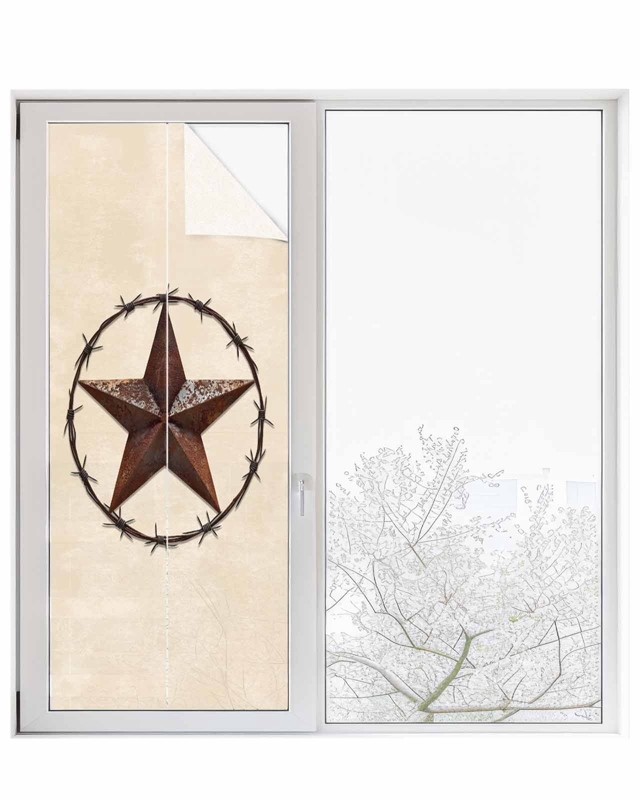 Window Privacy Film Texas Star Farmhouse Stained Glass Window Film Decorative Sun Block Window Cover Western Country Stars Retro Window Clings Static Adhesive Sticker for Bathroom 23.6"x59"