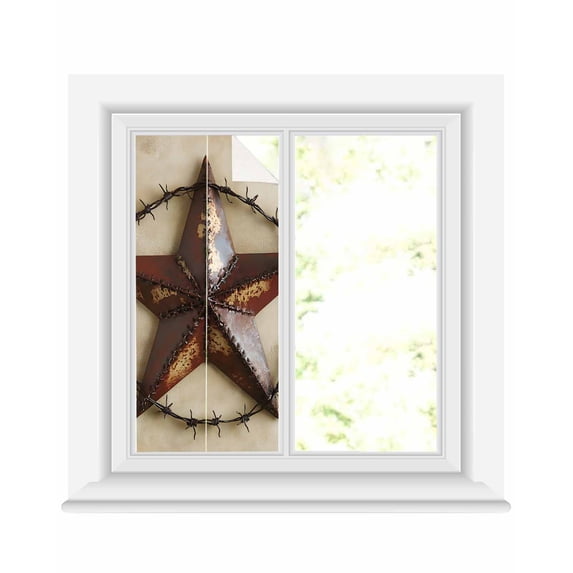 Window Privacy Film Texas Star Rustic Stained Glass Window Film Decorative Sun Block Window Cover Vintage Country Stars Abstract Window Clings Static Adhesive Sticker for Bathroom 19.6"x39.3"